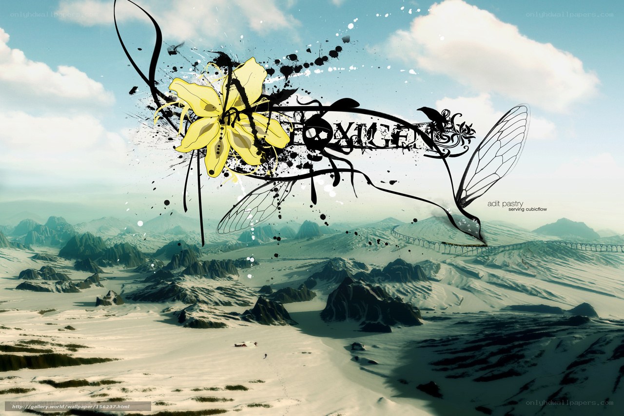 Abstract flower over snowy landscape