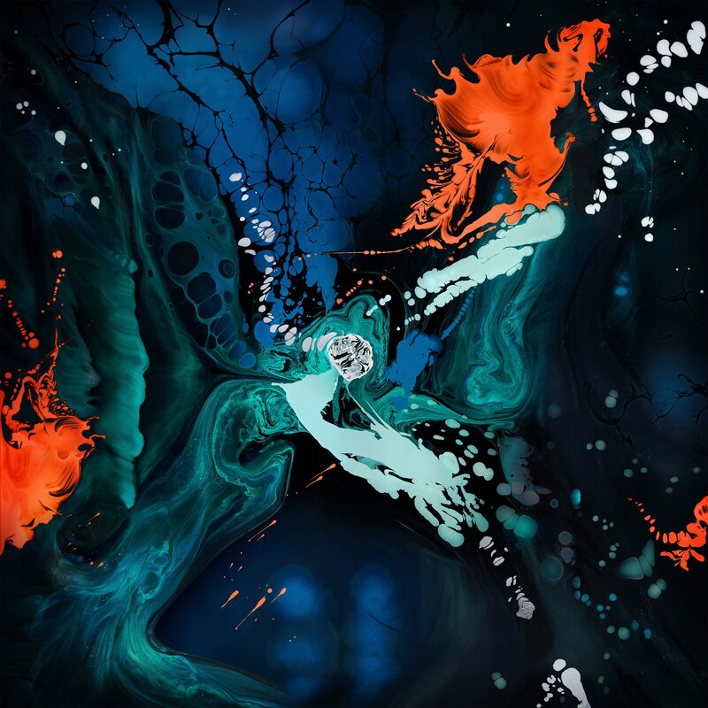 Abstract Fluid Art — Blue, Dynamic, Orange Splashes