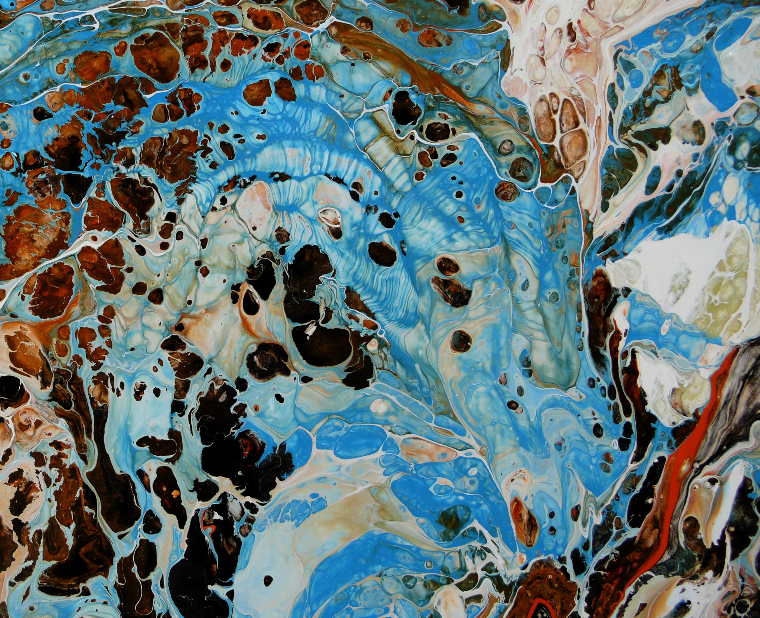 Abstract fluid art with blue and brown
