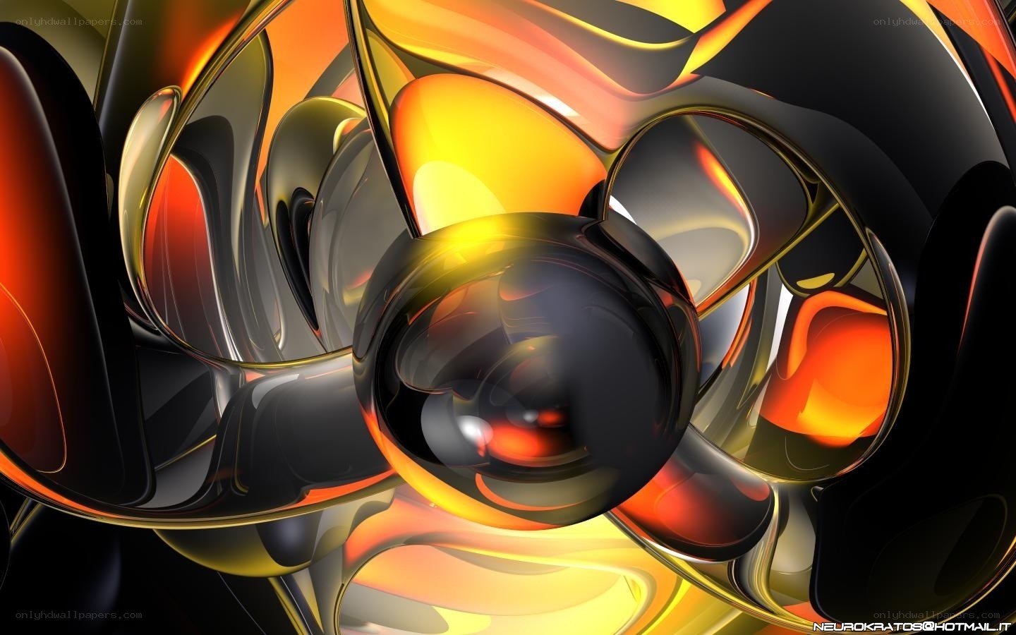 Abstract fluid art with glowing spheres