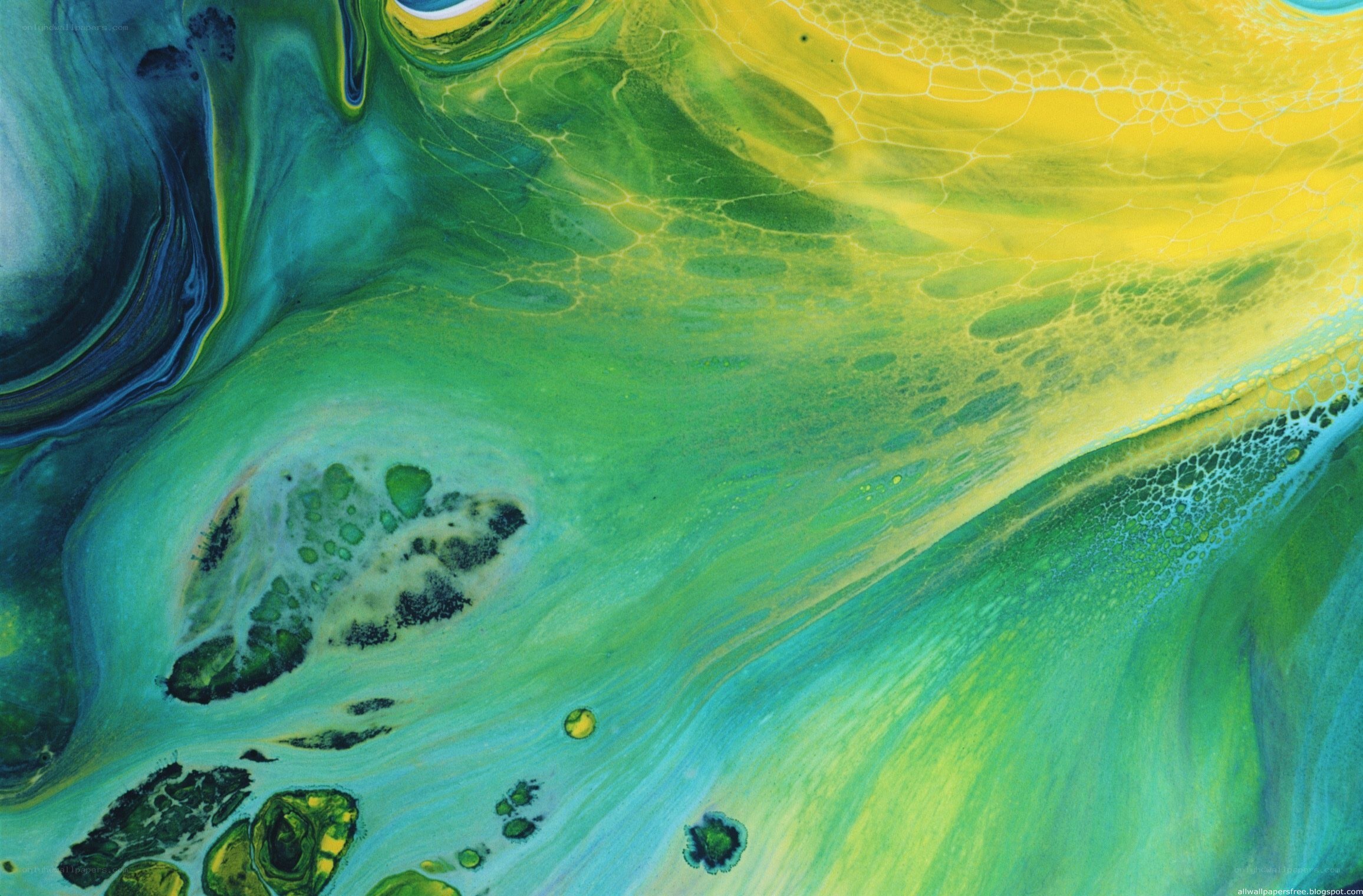 Abstract fluid art with green and yellow