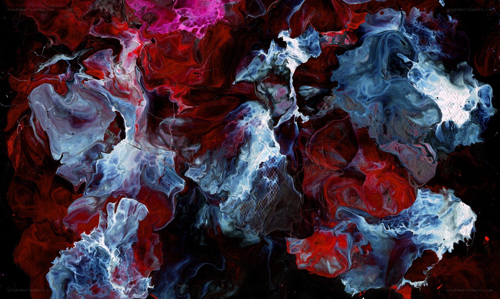Abstract fluid art with red and blue