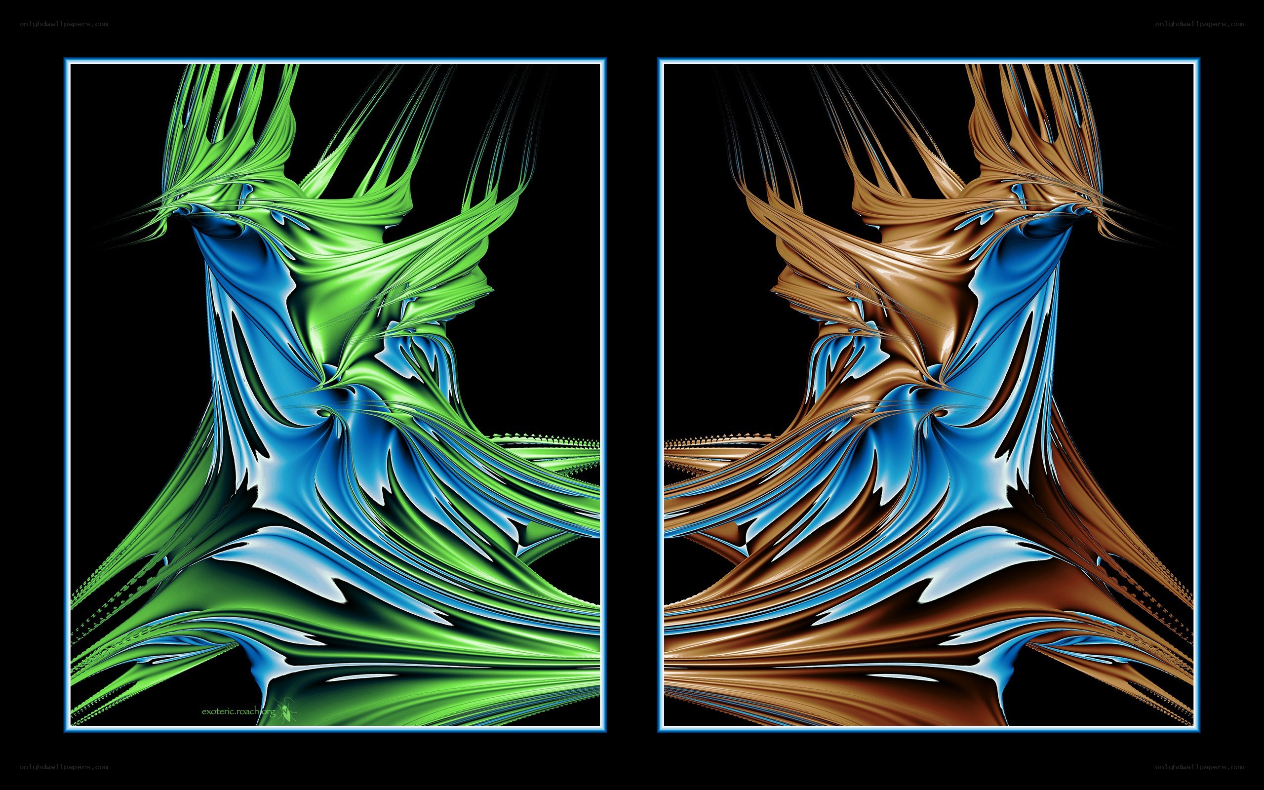Abstract fluid forms in green and brown