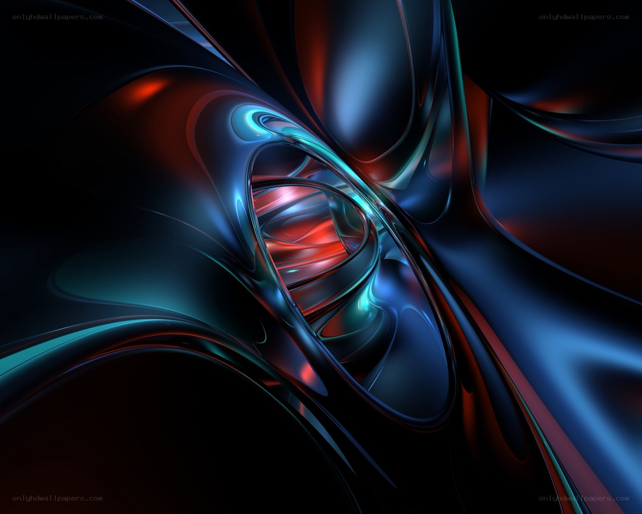 Abstract fluid motion in blue and red