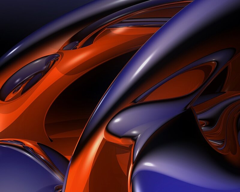 Abstract Fluid Shapes — Blue, Dramatic, Digital Art, Curved Forms