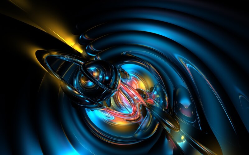 Abstract Fluid Shapes — Blue, Dramatic, Digital Art, Rings