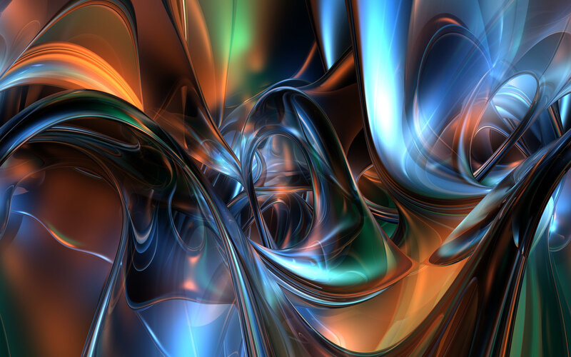 Abstract Fluid Shapes — Blue, Dynamic, Digital Art, Curves, Light, Color, Orange, Green