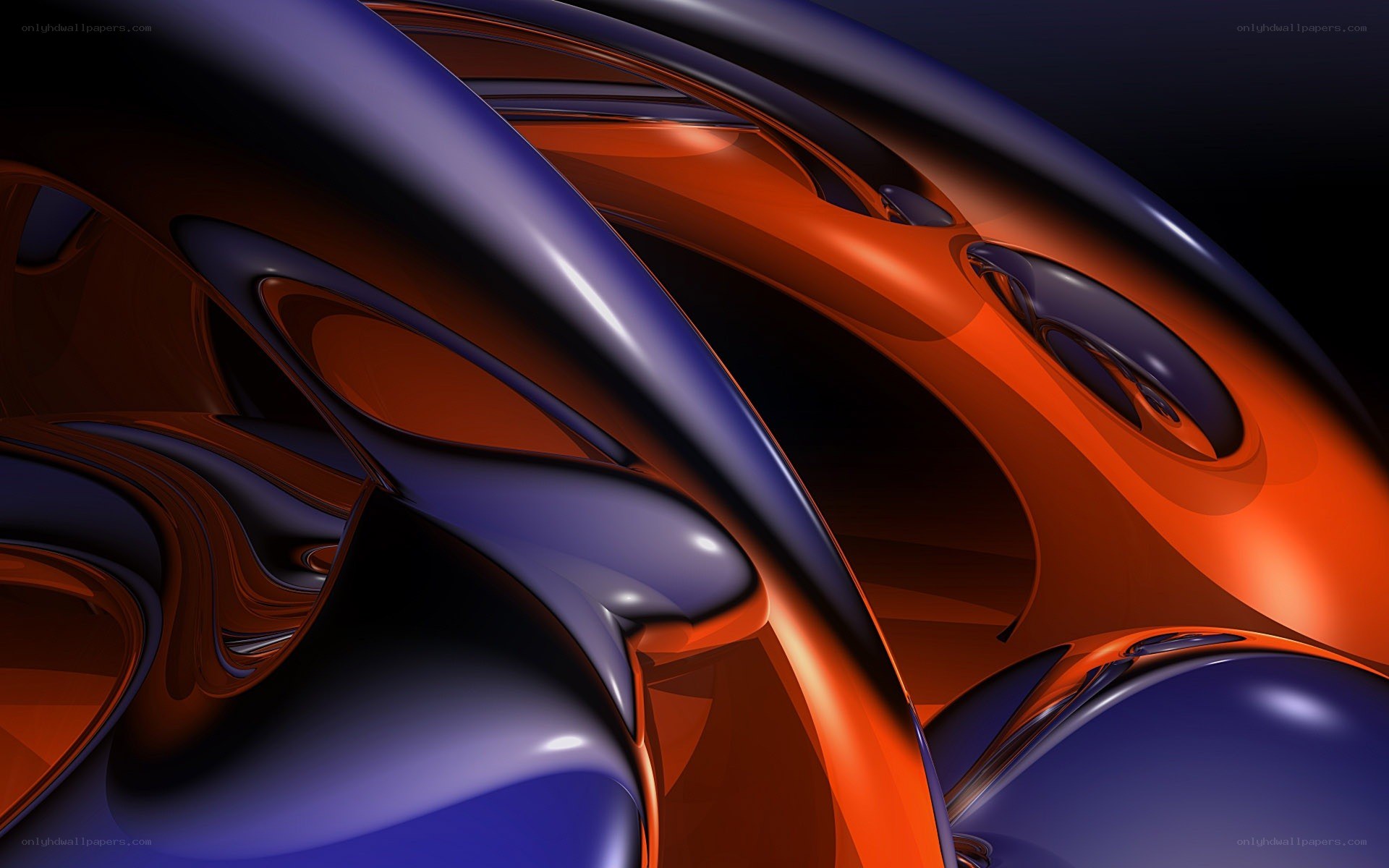 Abstract fluid shapes in blue and orange
