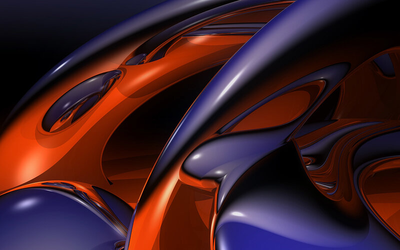 Abstract fluid shapes in orange and blue