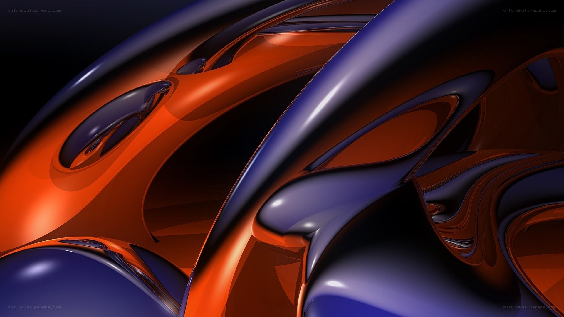 Abstract fluid shapes in orange and blue