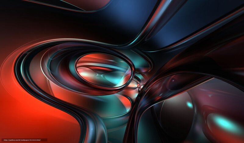 Abstract Fluid Shapes — Red, Dramatic, Digital Art, Blue