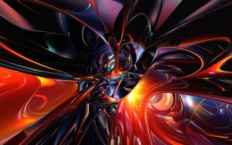 Abstract Fluid Shapes — Red, Dramatic, Digital Art