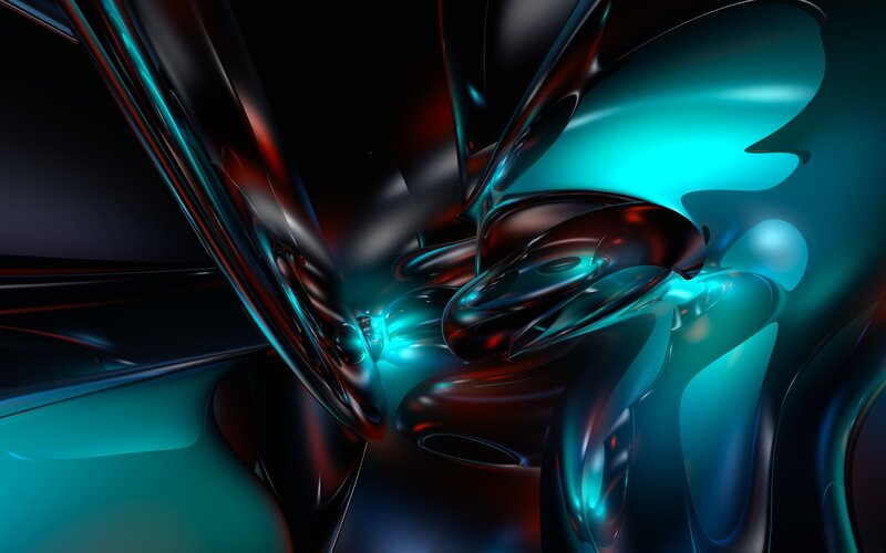 Abstract Fluid Shapes — Teal, Dramatic, Digital Art, Light, Reflection