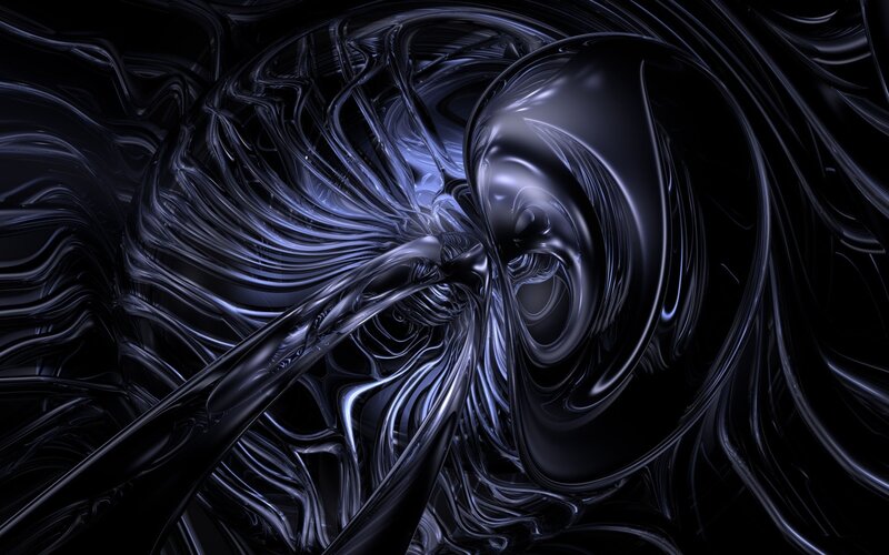 Abstract Fluid Swirls — Black, Dramatic, Digital Art, Light