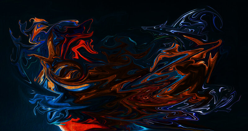 Abstract Fluid Swirls — Blue, Dramatic, Digital Art, Fire
