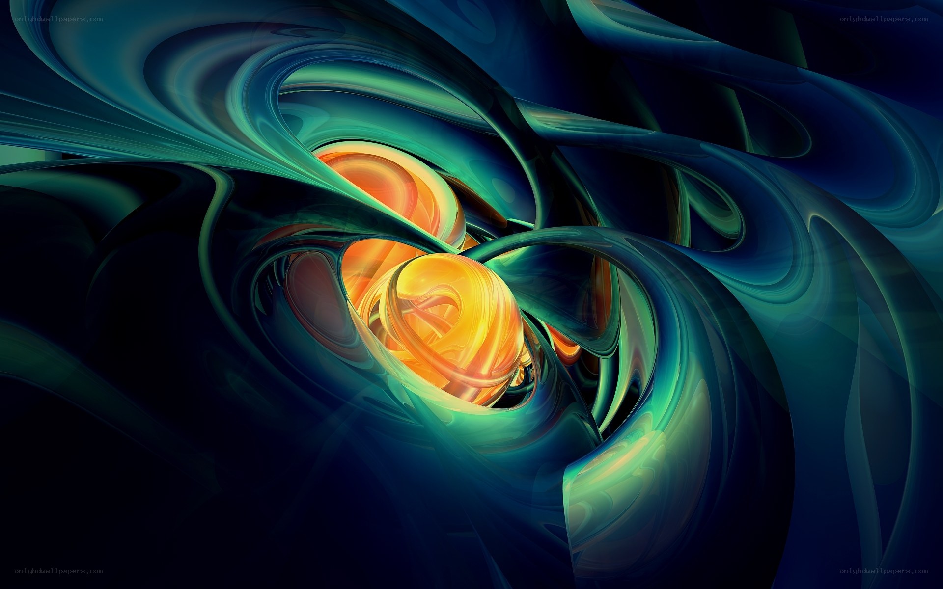 Abstract fluid swirls with glowing core