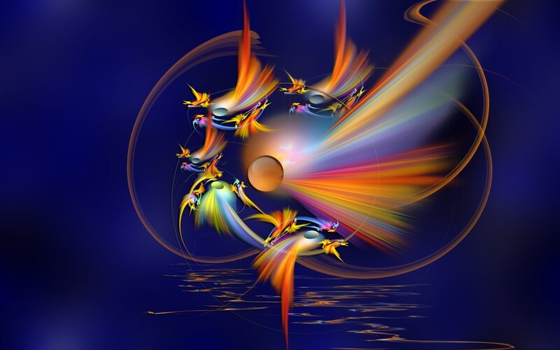 Abstract fractal art with birds