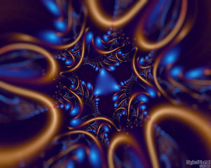 Abstract fractal art with blue and gold