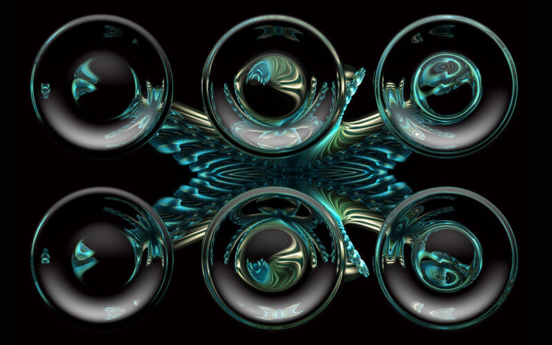 Abstract fractal art with glass orbs