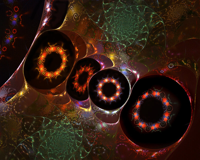 Abstract fractal art with glowing circles