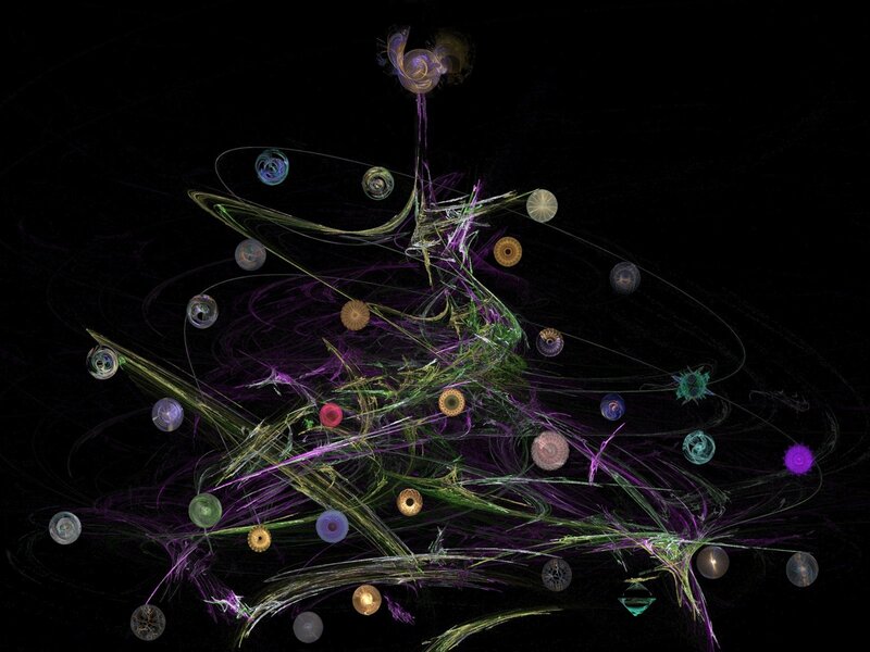 Abstract fractal art with glowing orbs