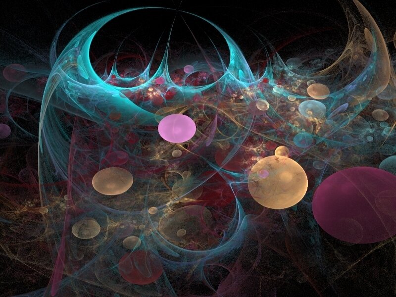 Abstract fractal art with glowing orbs
