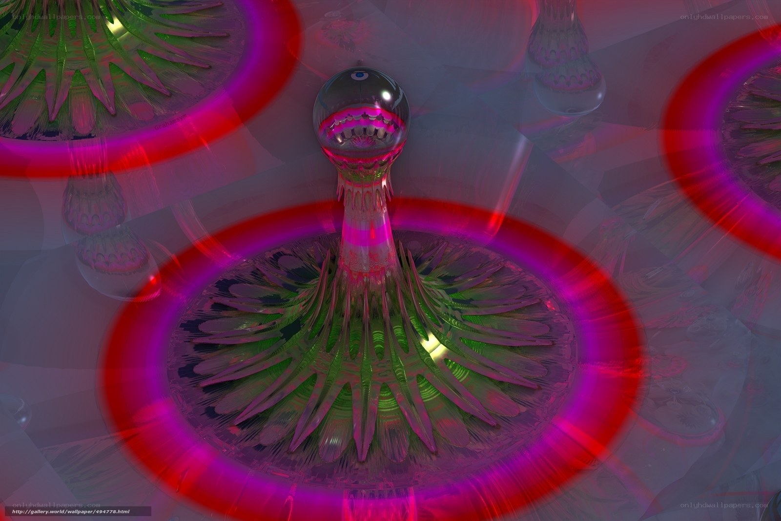 Abstract fractal art with glowing rings