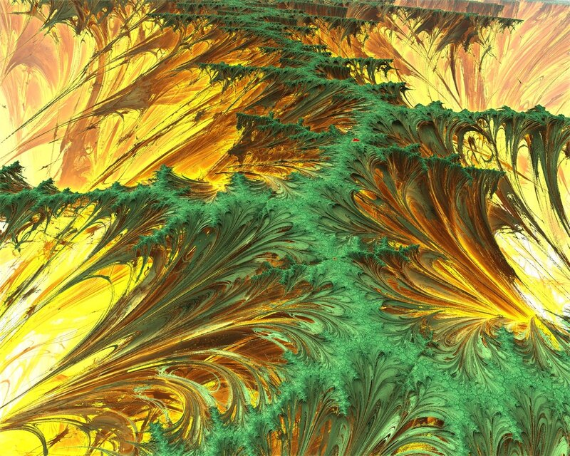 Abstract fractal art with green and gold