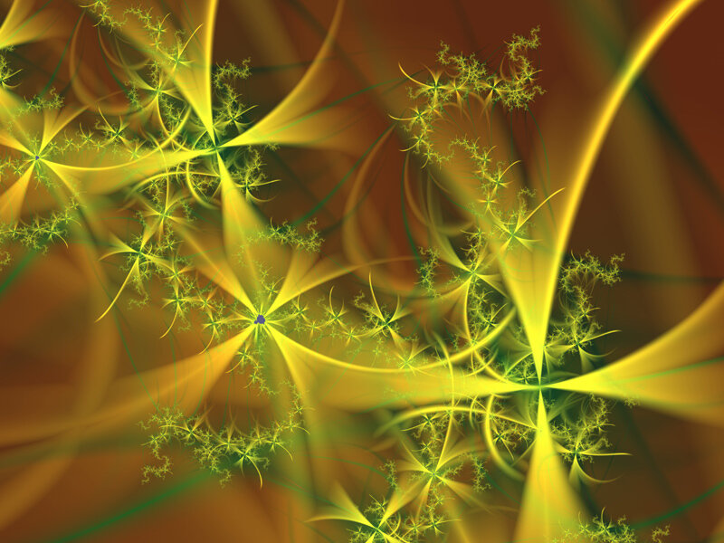 Abstract fractal art with green and yellow patterns