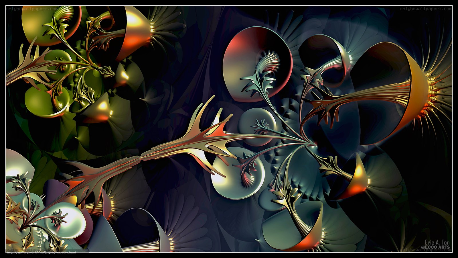 Abstract fractal art with metallic forms