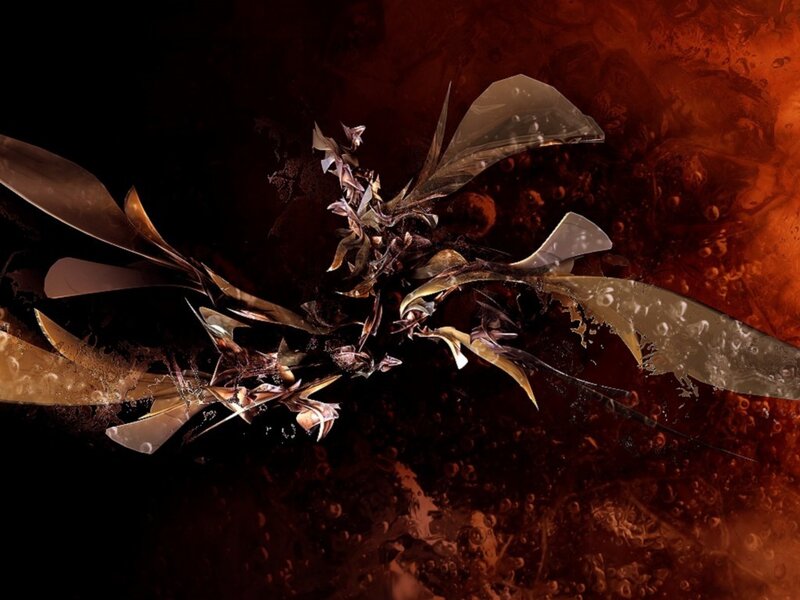 abstract fractal art with metallic wings