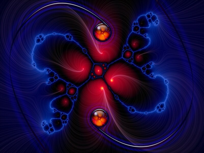 Abstract fractal art with red and blue patterns