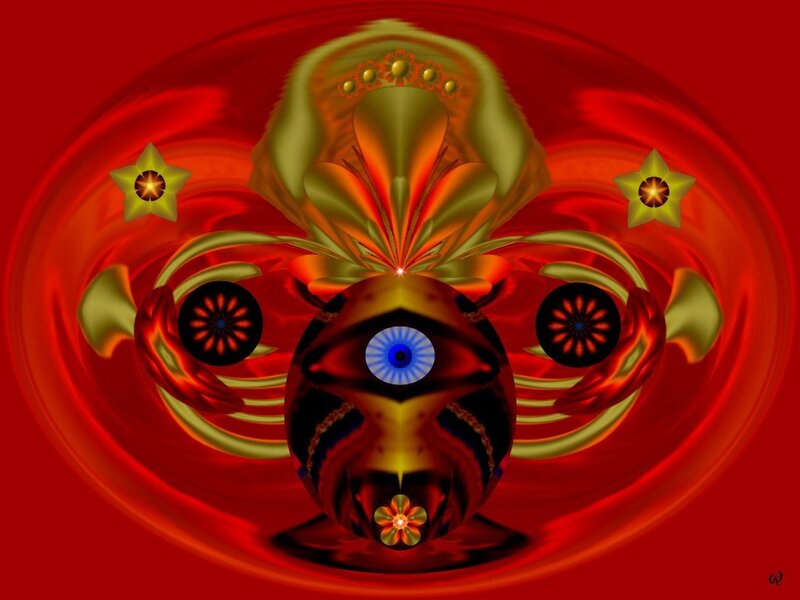 Abstract fractal art with red and gold
