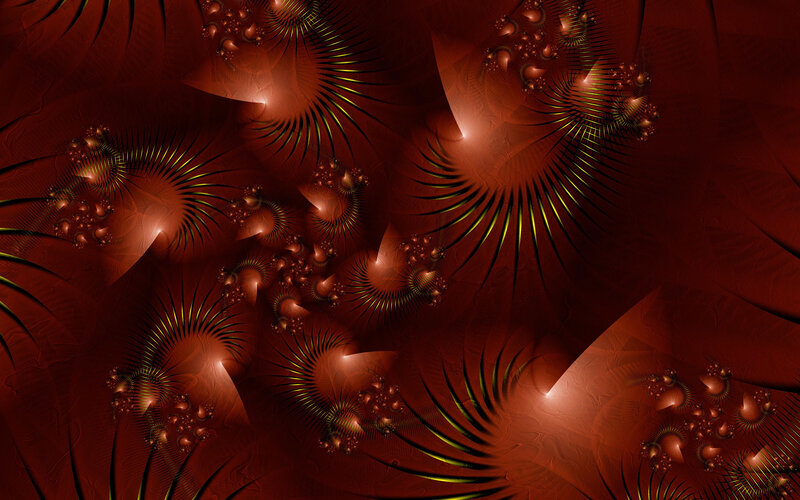 Abstract fractal art with red and gold patterns