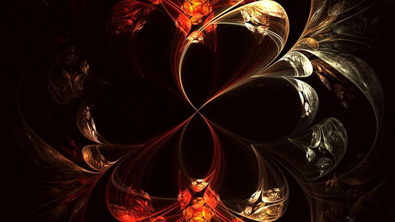 Abstract fractal art with red and gold swirls