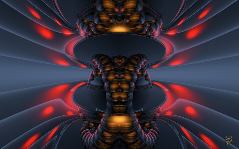 abstract fractal art with red and gold