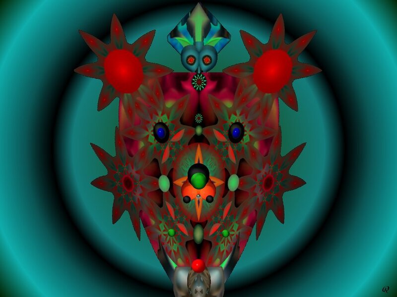 Abstract fractal art with red and green patterns