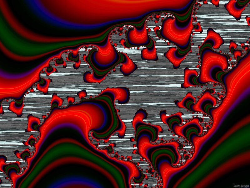 Abstract fractal art with red and green swirls