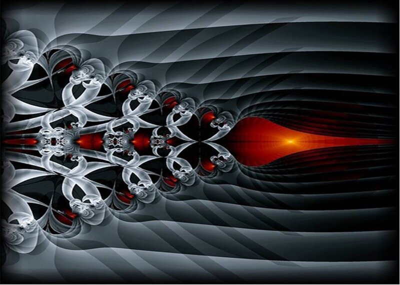 Abstract fractal art with red and white patterns