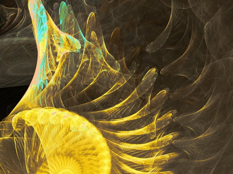 Abstract fractal art with yellow and teal