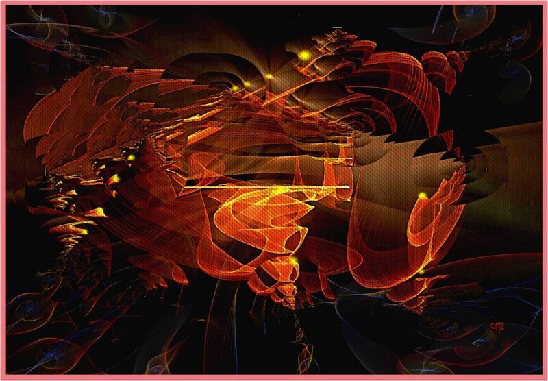 Abstract Fractal Design — Red, Dramatic, Digital Art, Glowing Lines