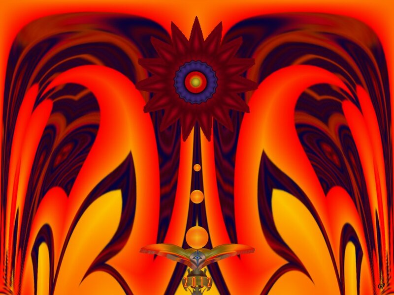 Abstract Fractal Design — Red, Dramatic, Digital Art, Star