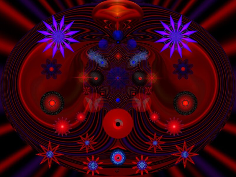 Abstract Fractal Design — Red, Hypnotic, Digital Art, Stars