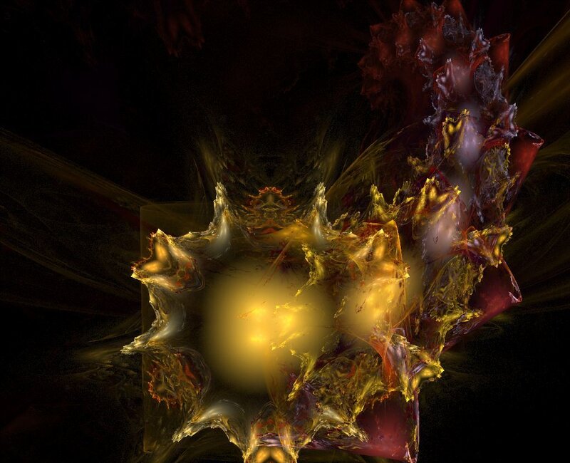 Abstract Fractal Explosion — Yellow, Dramatic, Digital Art