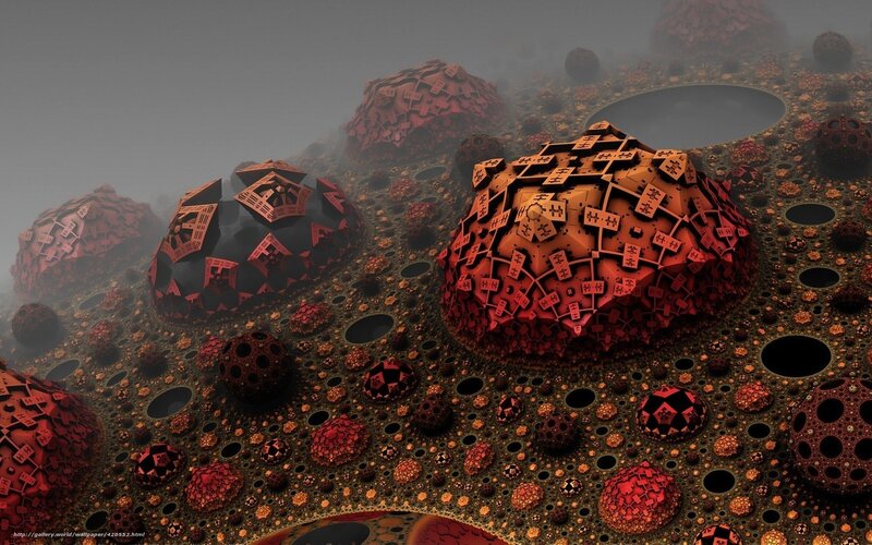 Abstract Fractal Landscape — Red, Mysterious, Digital Art