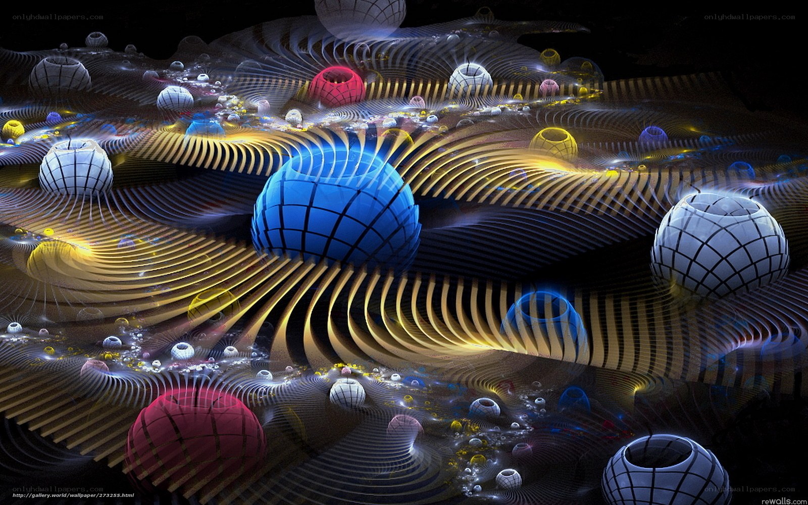 Abstract fractal landscape with spheres