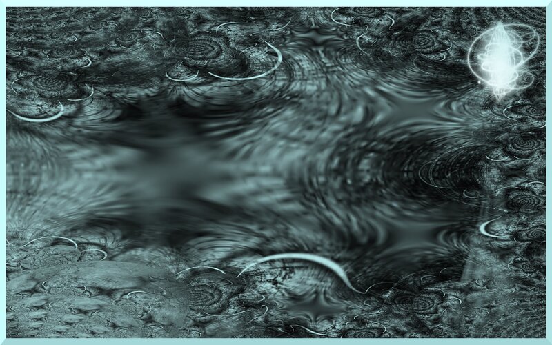 Abstract Fractal Pattern — Black, Mysterious, Digital Art, Swirls, Glowing Light