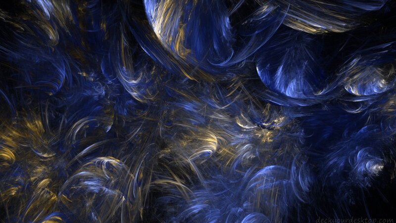 Abstract Fractal Pattern — Blue, Dynamic, Digital Art, Gold
