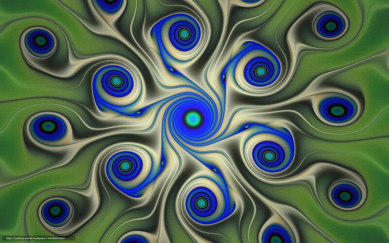 Abstract Fractal Pattern — Green, Hypnotic, Digital Art, Circles, Swirls, Blue