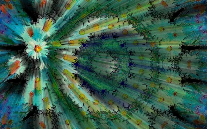 Abstract Fractal Pattern — Green, Hypnotic, Digital Art, Flowers
